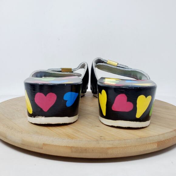 Dr Scholls Wooden Slide Sandals Womens 7 Original Clog Black Hearts Custom Paint - Picture 8 of 12
